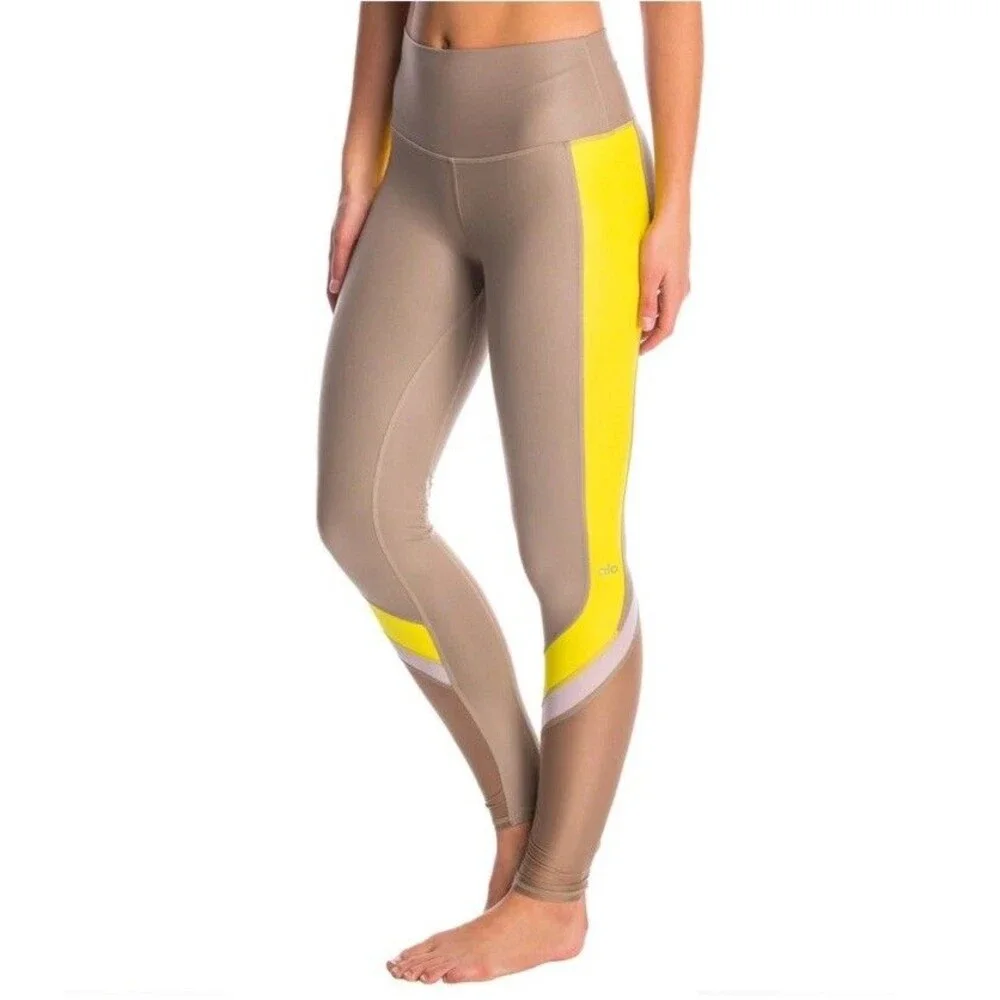 ALO Yoga High Waist Legging Elevate Gravel/Yellow Size S  Sculpt/Lift/Contour